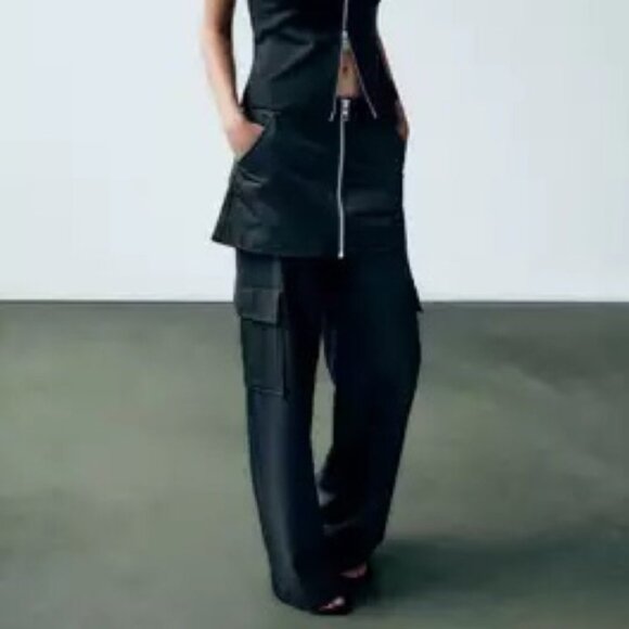 ZARA Skirt Over High-Waist Black Cargo Pants Trousers, Size M - Picture 8 of 16
